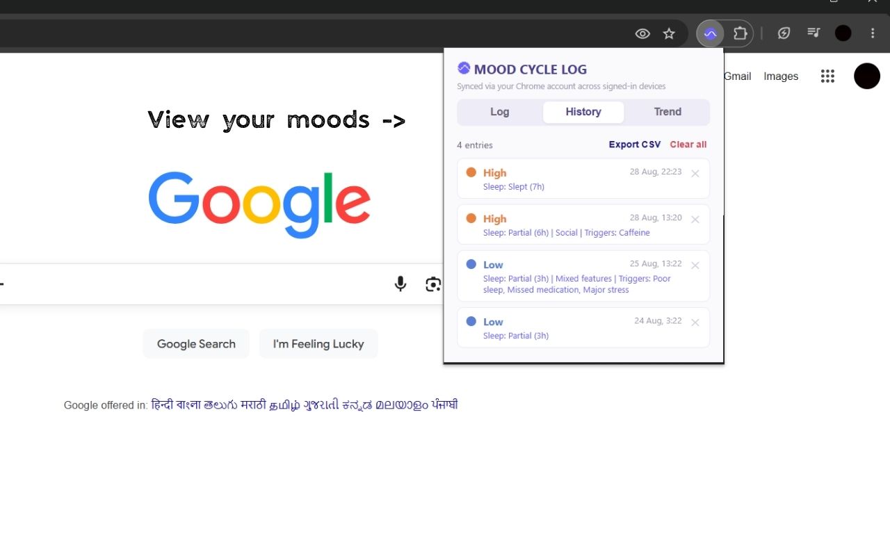 Mood Cycle Log sleep and trigger tracking